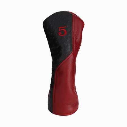 Black Ostrich with Pebbled Crimson Leather