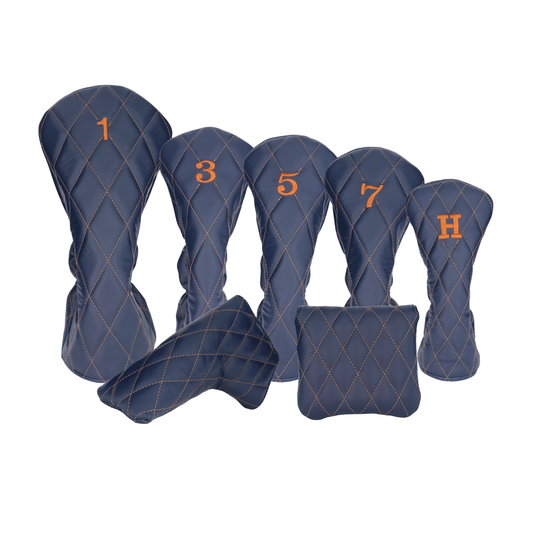 Matte Navy Leather Quilted with Bourbon Stitching