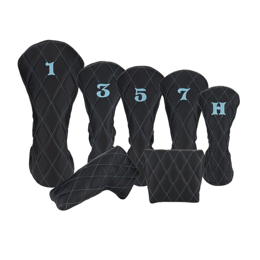 Smooth Charcoal Leather Quilted with Ice Blue Stitching