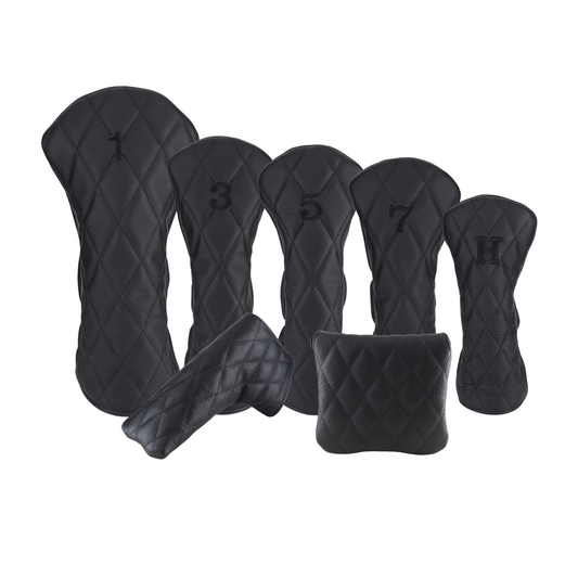 Pebbled Black Leather Quilted with Black Stitching