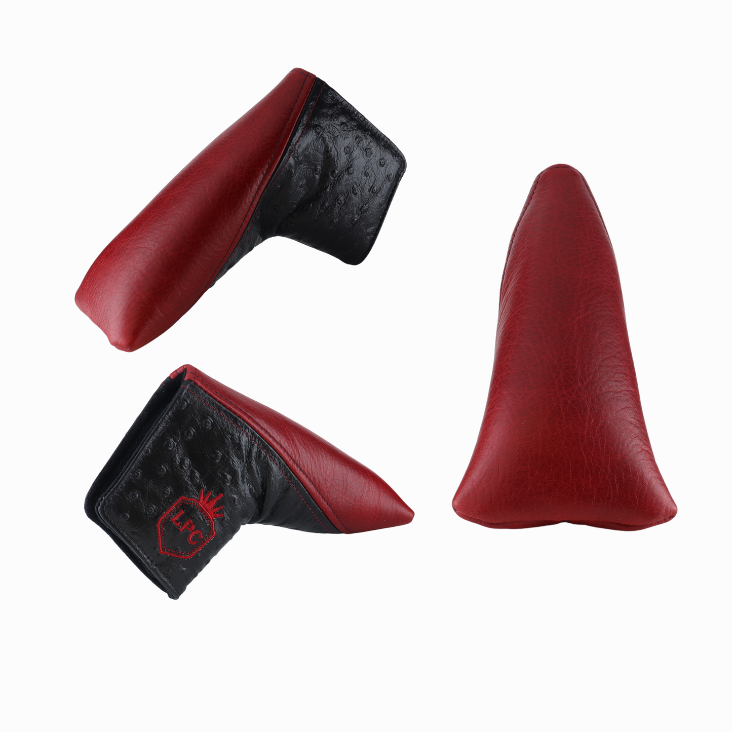 Black Ostrich with Pebbled Crimson Leather