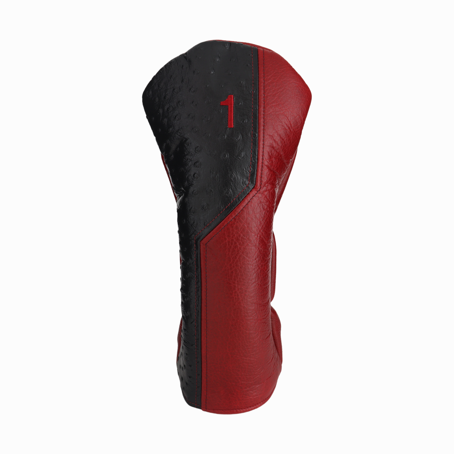 Black Ostrich with Pebbled Crimson Leather