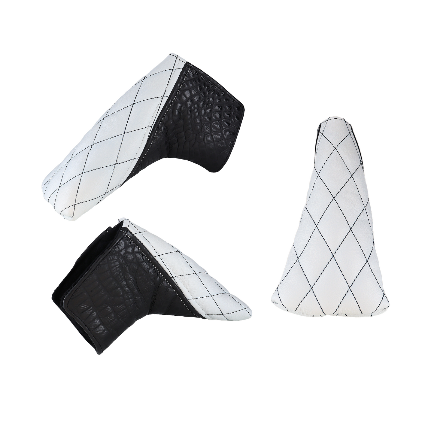 Matte Charcoal Croc with Quilted Smooth White Leather