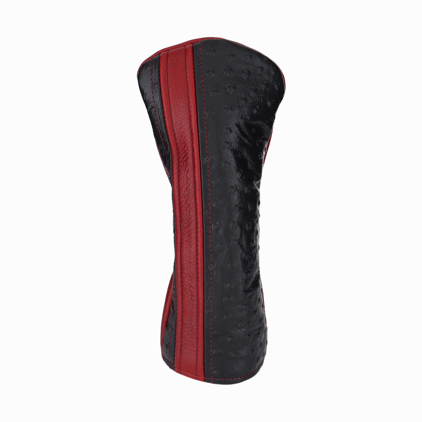 Black Ostrich with Pebbled Crimson Leather
