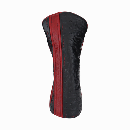 Black Ostrich with Pebbled Crimson Leather