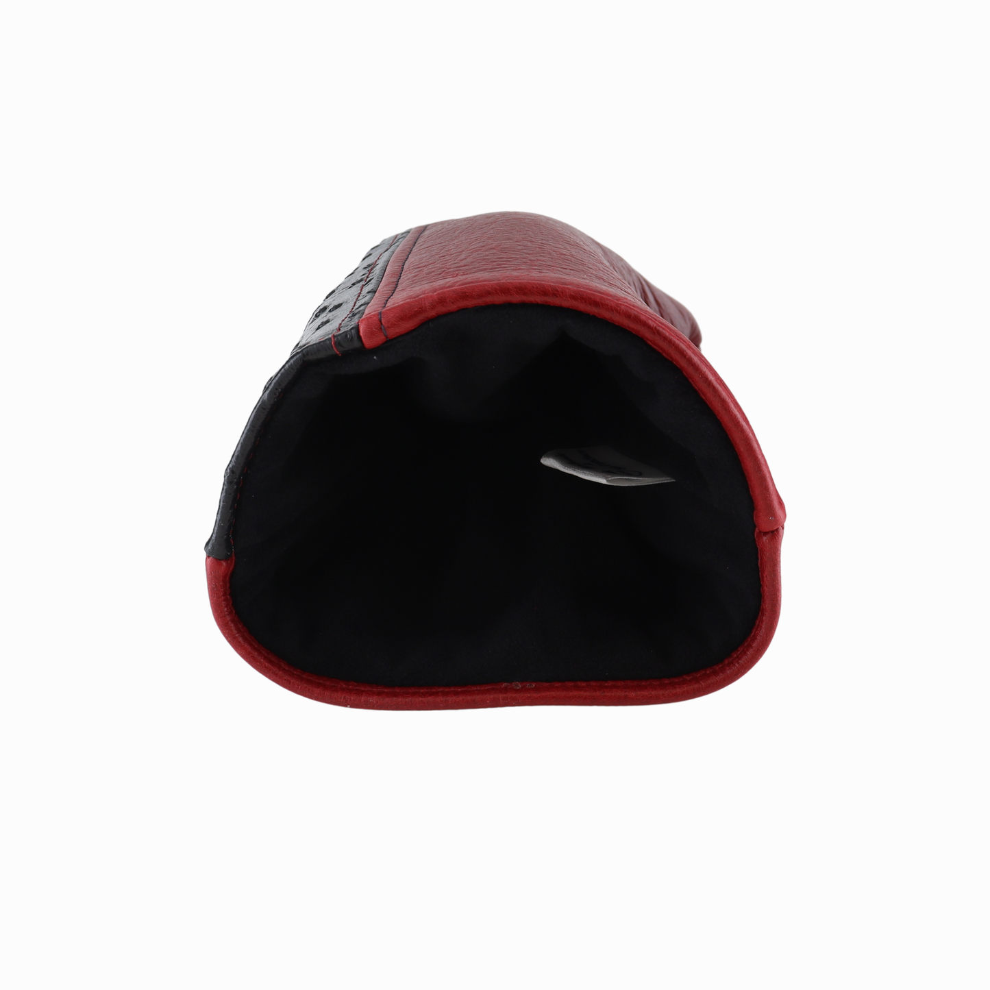 Black Ostrich with Pebbled Crimson Leather
